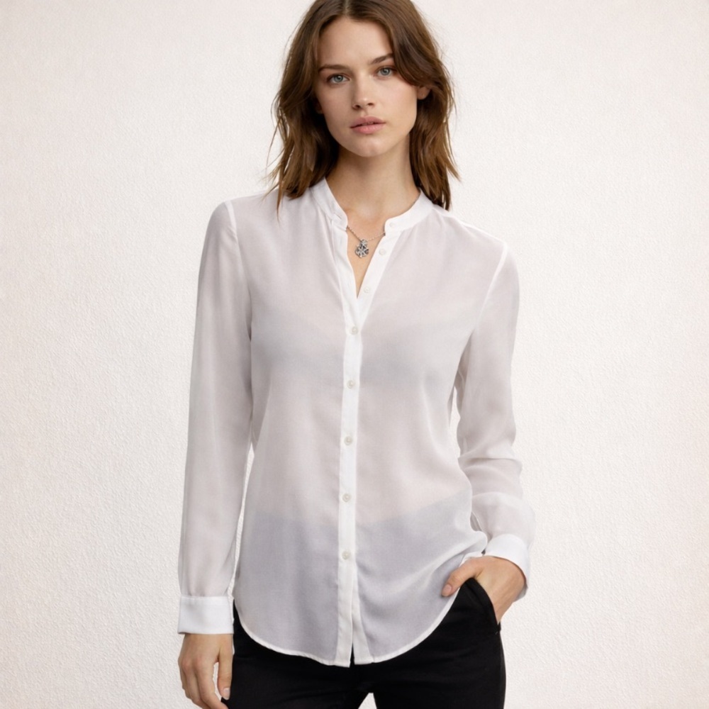 The Kooples White Semi-Sheer Button Front White Xs